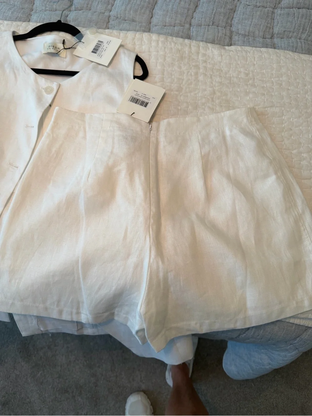 White Linen Two-Piece Set - Sleeveless Top & Shorts